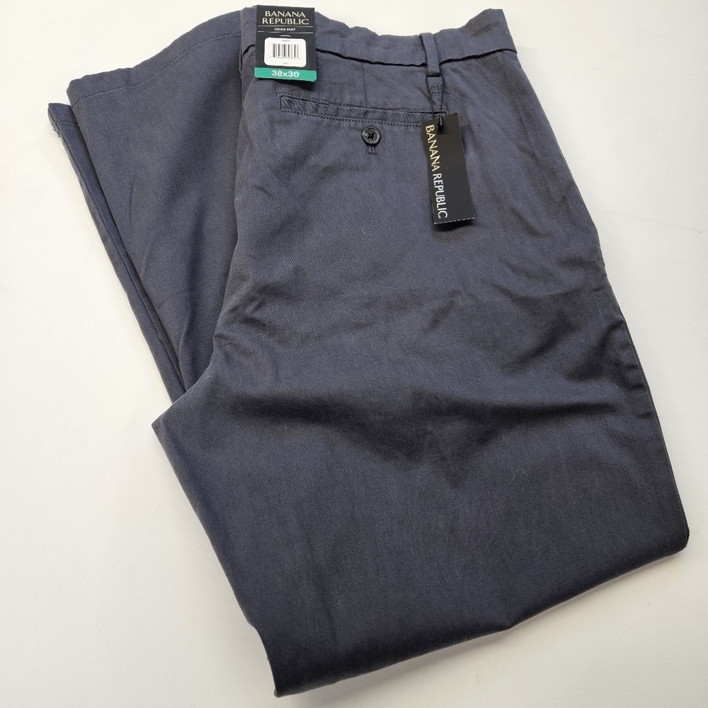 NEW Banana Republic Pants Mens 38 x 30 Gray Flat Front Stretch Chino Casual Work
